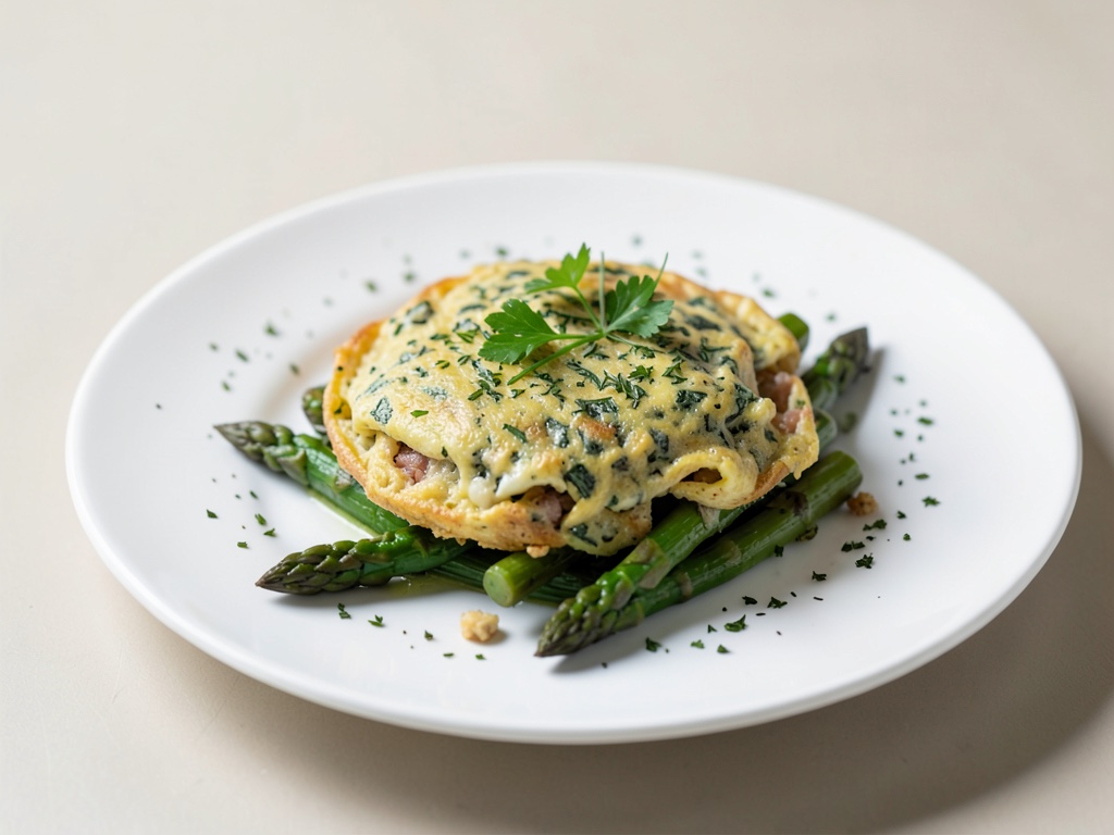 Omelette de hierbas frutal con espárragos