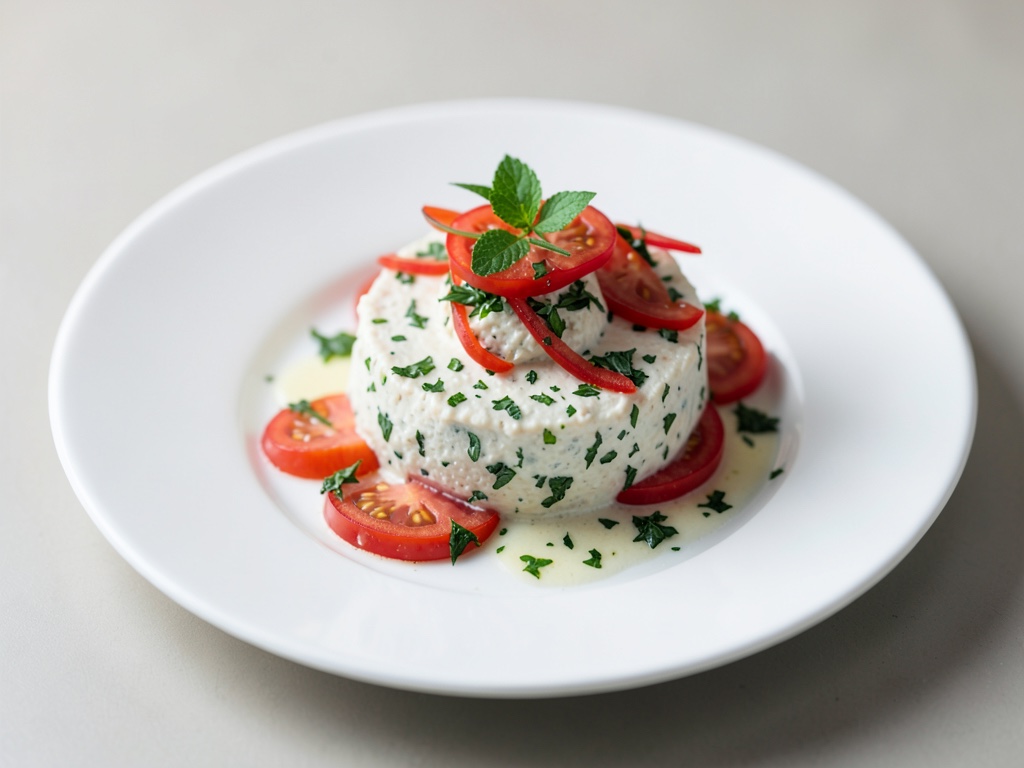 Quark fresco alle erbe con fette di pomodoro