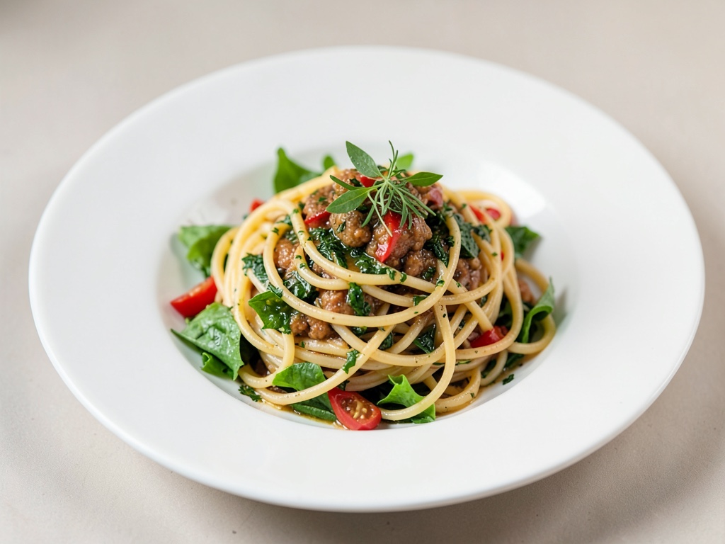 Spaghetti alle erbe su insalata