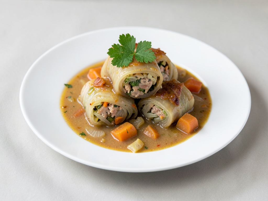 Feuilles de chou farcies avec ragoût d'oignons et courge