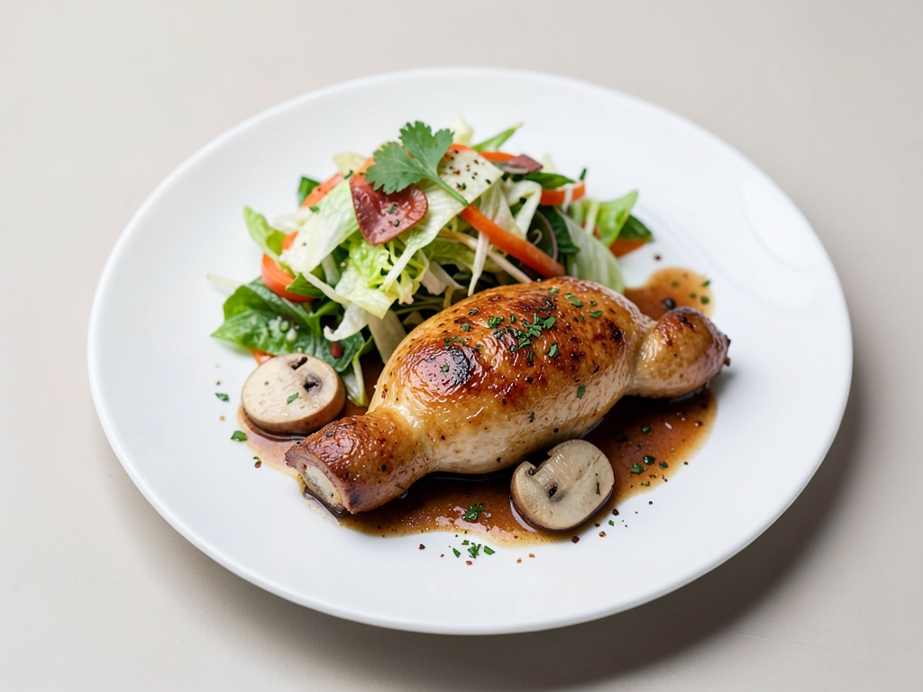Pollo con insalata di cavolo e funghi