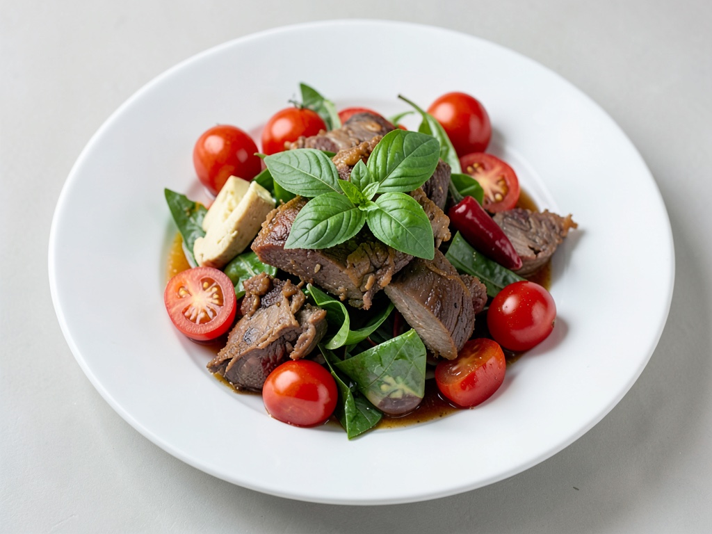 Insalata di carne di granchio con sorbetto al pomodoro