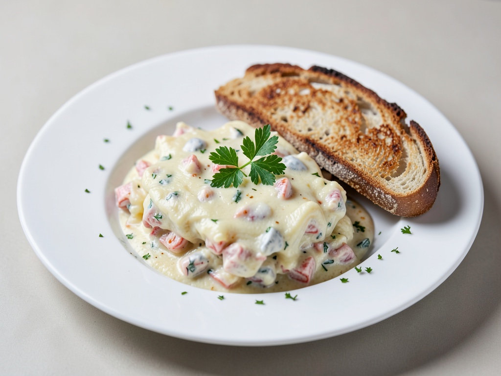 Gratin cremoso di carne di granchio con baguette tostato