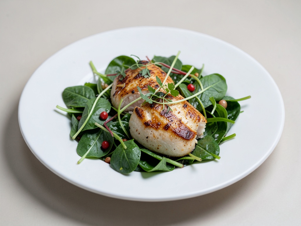 Insalata fresca di crescione e spinaci con pollo alla griglia