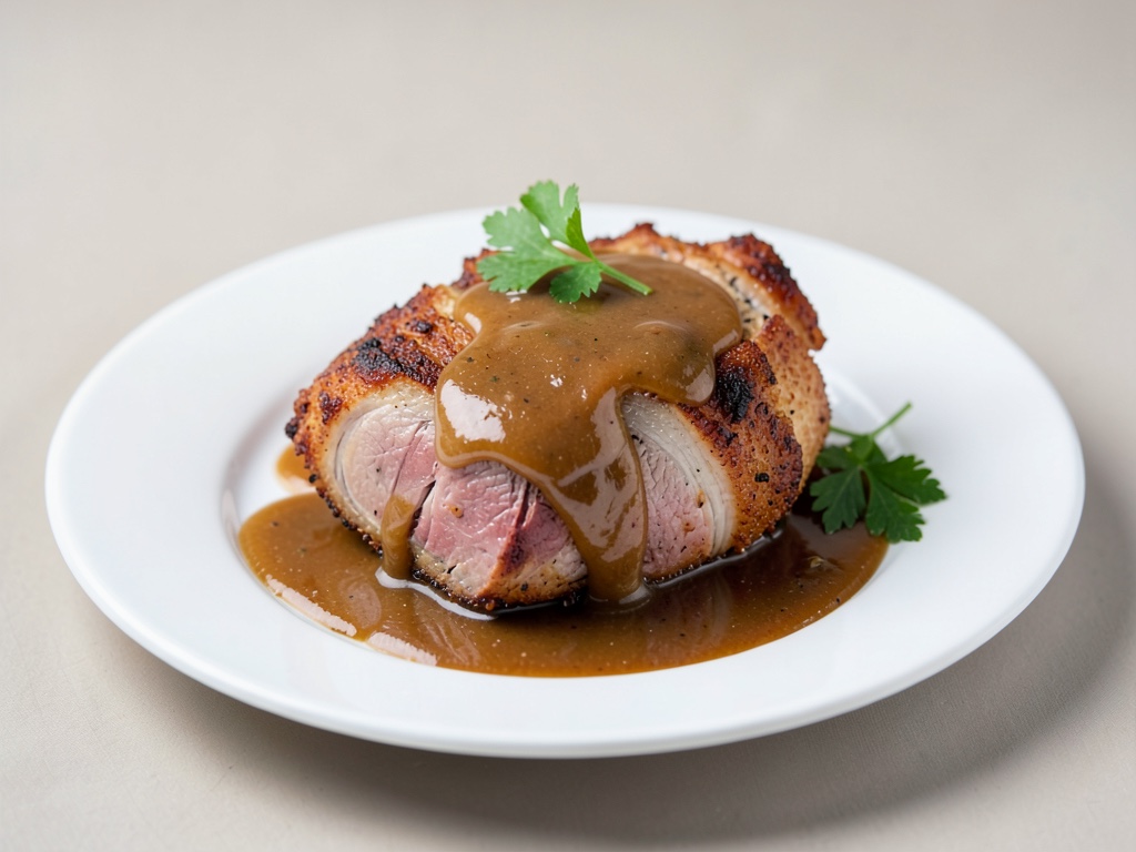 Braciola di maiale croccante con salsa al birra e spezie