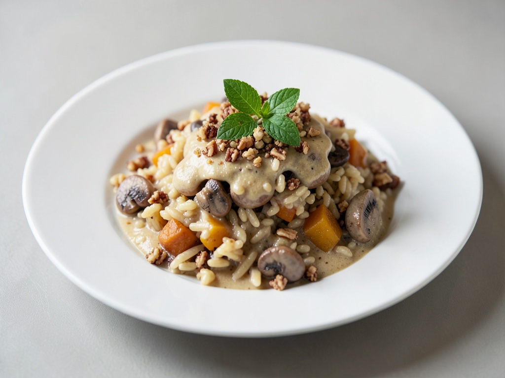 Riz au champignon et courge crémeux avec croquant de noix