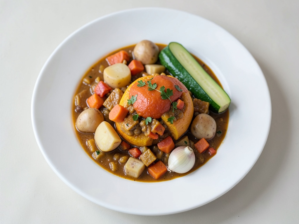 Sopa sabrosa de calabaza y patata con albóndigas