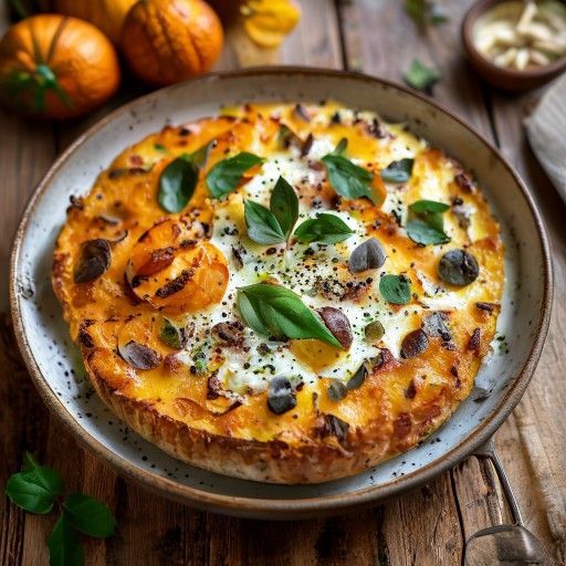 Gratin di zucca e patate autunnale con foglie di salvia croccanti