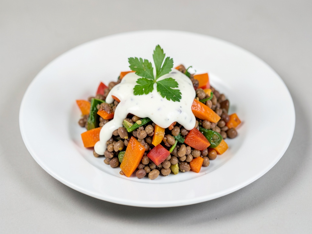Insalata tiepida di zucca e lenticchie con crema di yogurt