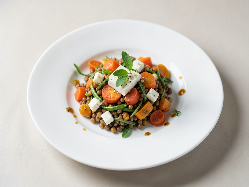 Insalata tiepida di zucca e lenticchie con formaggio di capra