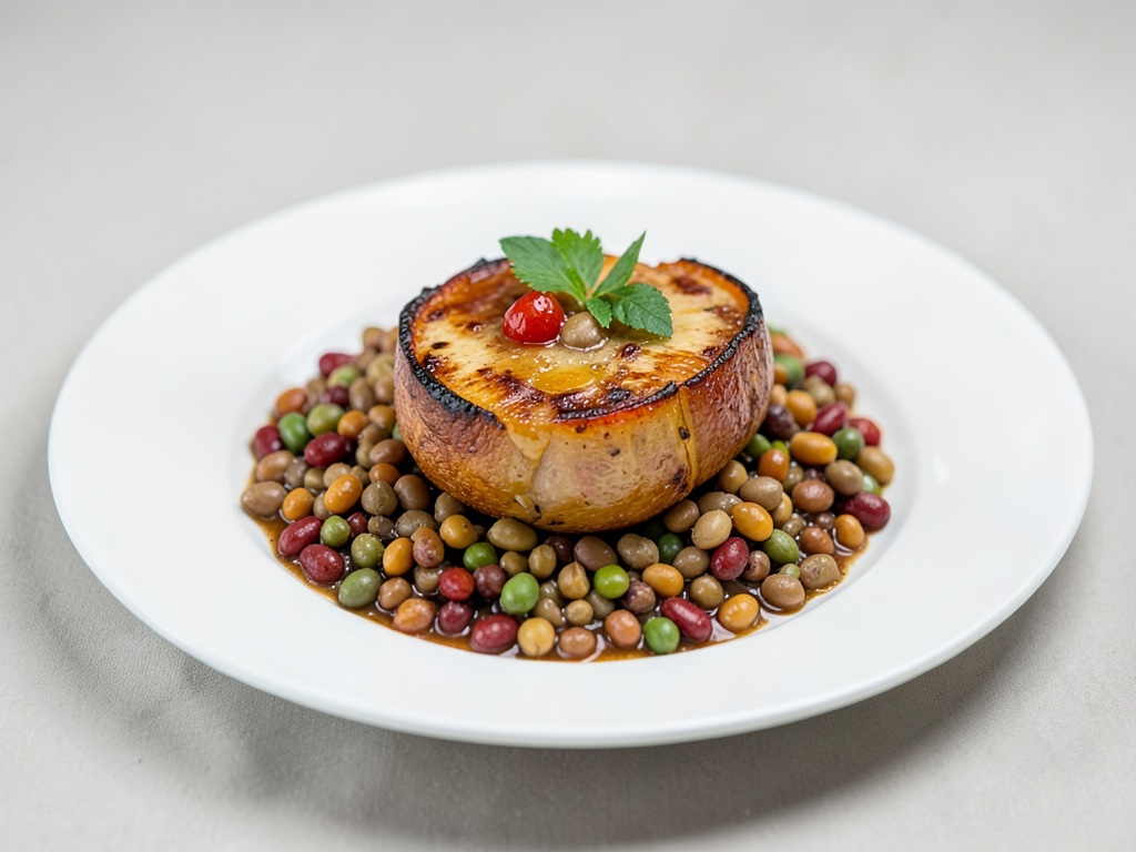 Zucca al forno con lenticchie e fagioli