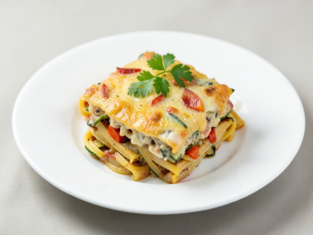 Cremiges Kürbis-Zucchini-Nudel-Gratin