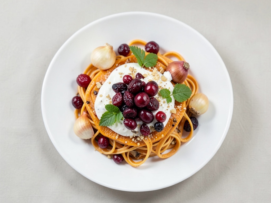 Kürbispasta mit Cranberrys und Käsedip