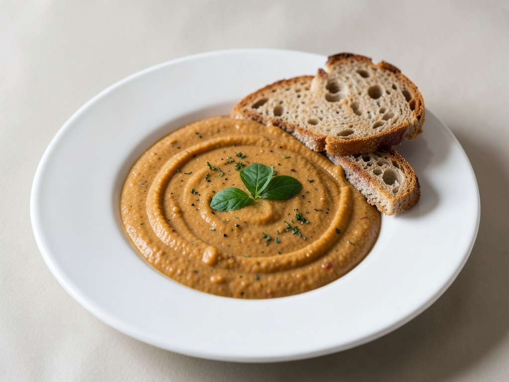 Sopa cremosa de calabaza Hokkaido y boniato con pan crujiente