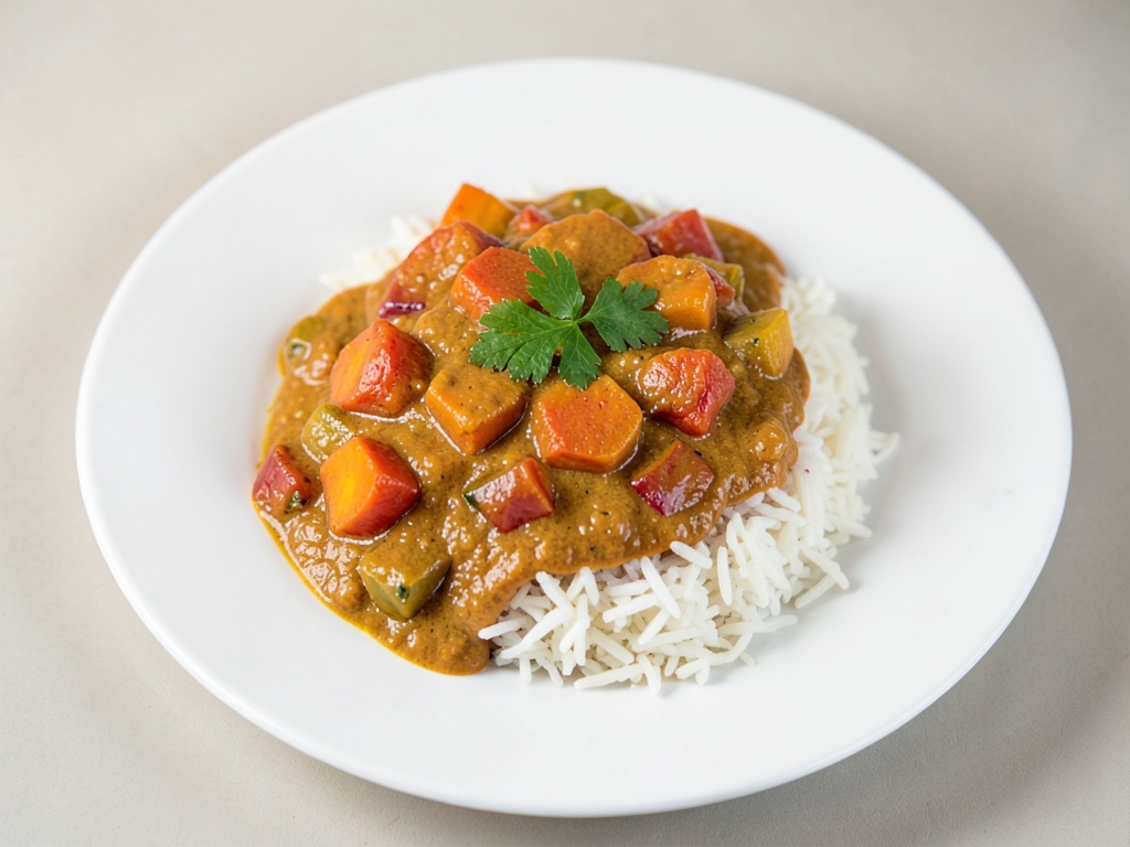 Curry cremoso di zucca e pomodorini con riso