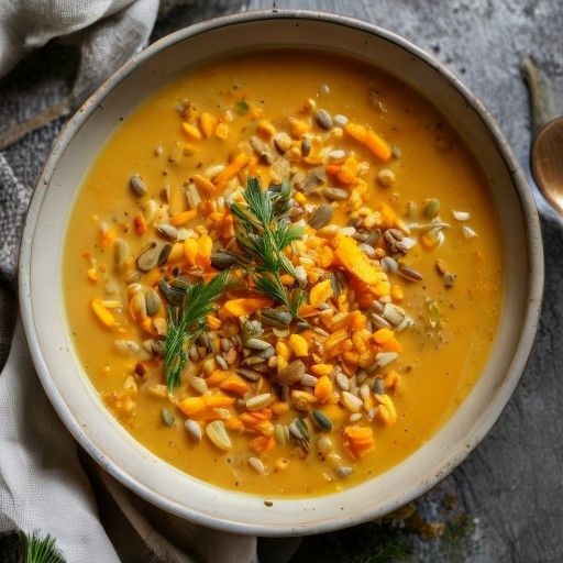 Zuppa cremosa di zucca con semi di zucca