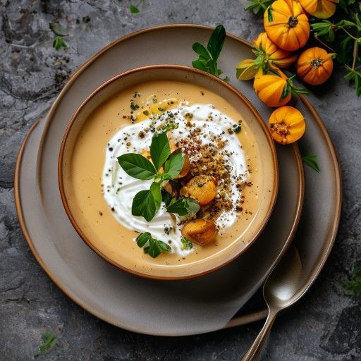 Zuppa cremosa di zucca con topping allo yogurt