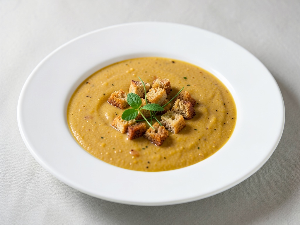 Soupe crémeuse à la citrouille avec croûtons croustillants