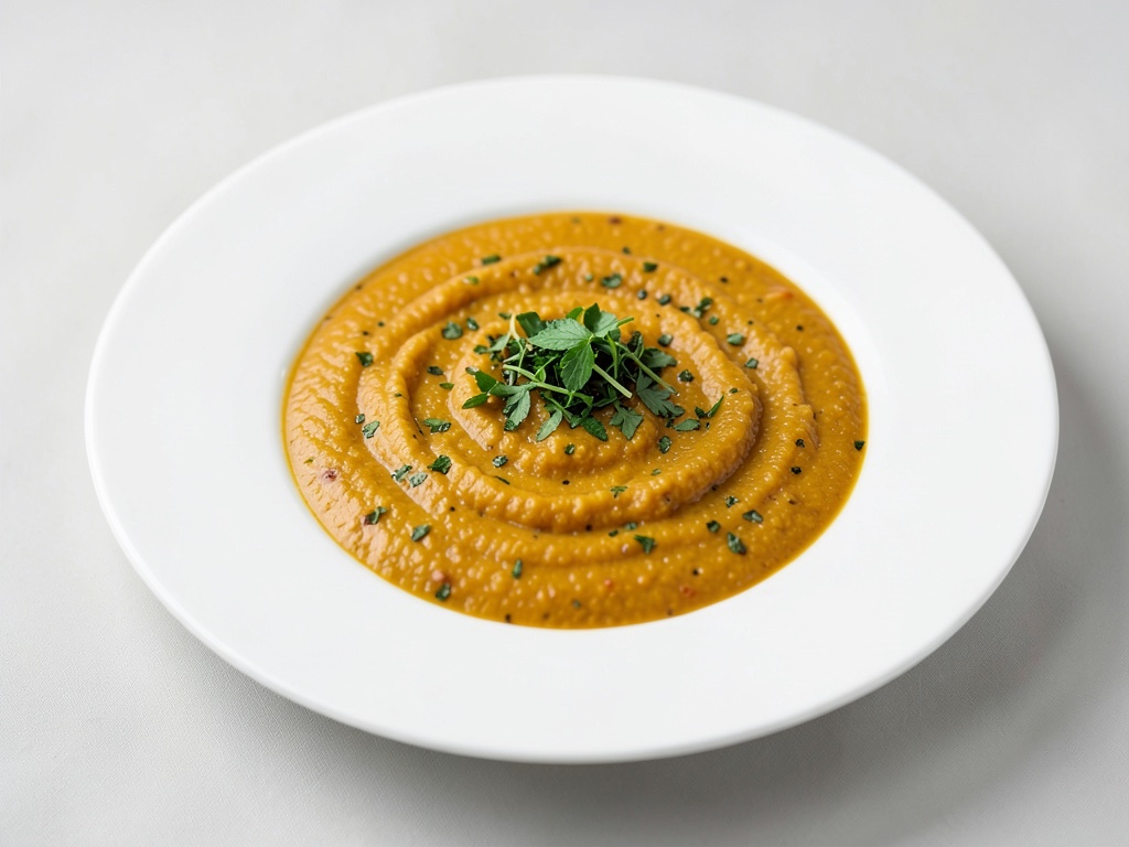 Zuppa cremosa di zucca con erbe fresche