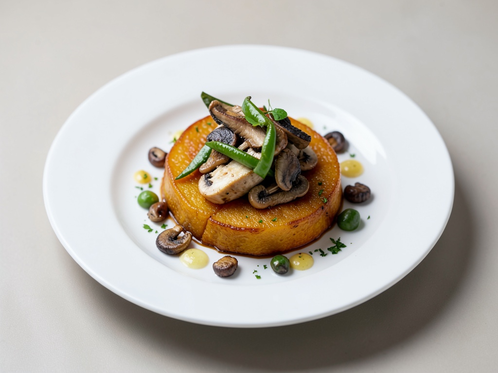 Courge sautée aux cèpes et poivre vert
