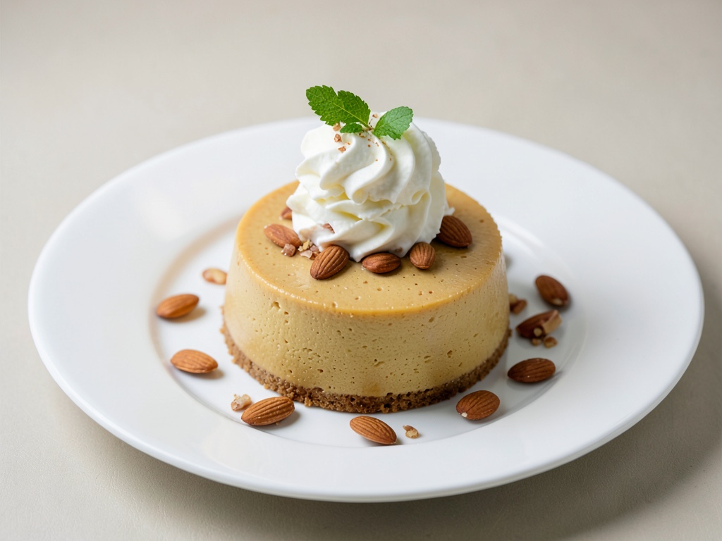 Pudding cremoso alla zucca con panna montata congelata e mandorle