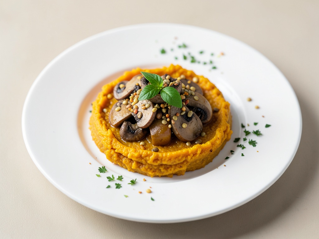 Zucca brasata con funghi e condimento ai semi di zucca