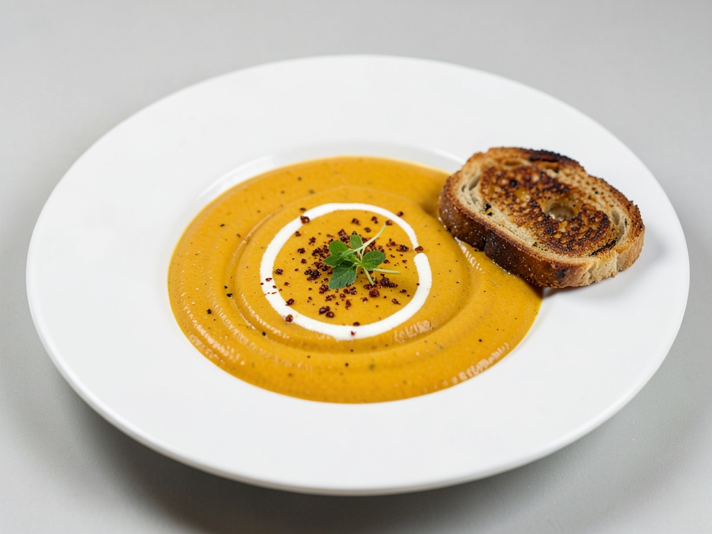 Zuppa cremosa di zucca con crostini speziati