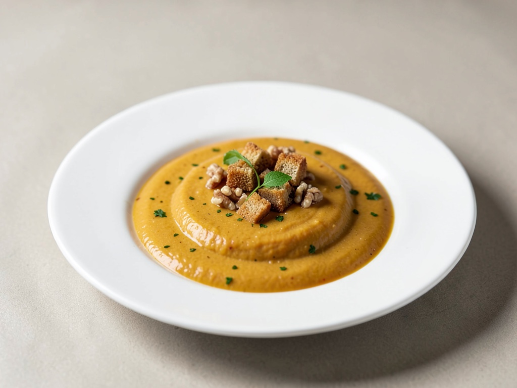 Zuppa cremosa di zucca con crostini croccanti alle noci