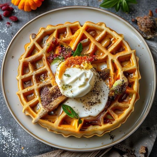 Waffles salados de calabaza con yogur