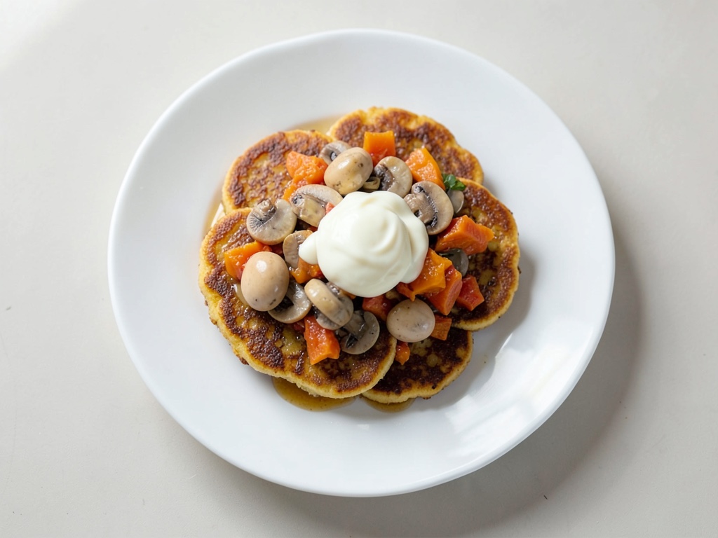 Waffle salate di zucca con gamberi e funghi