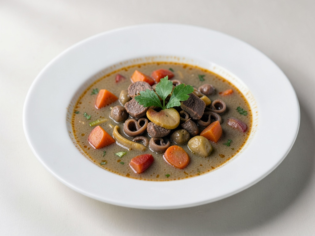 Zuppa polacca di trippa di manzo con verdure radicate
