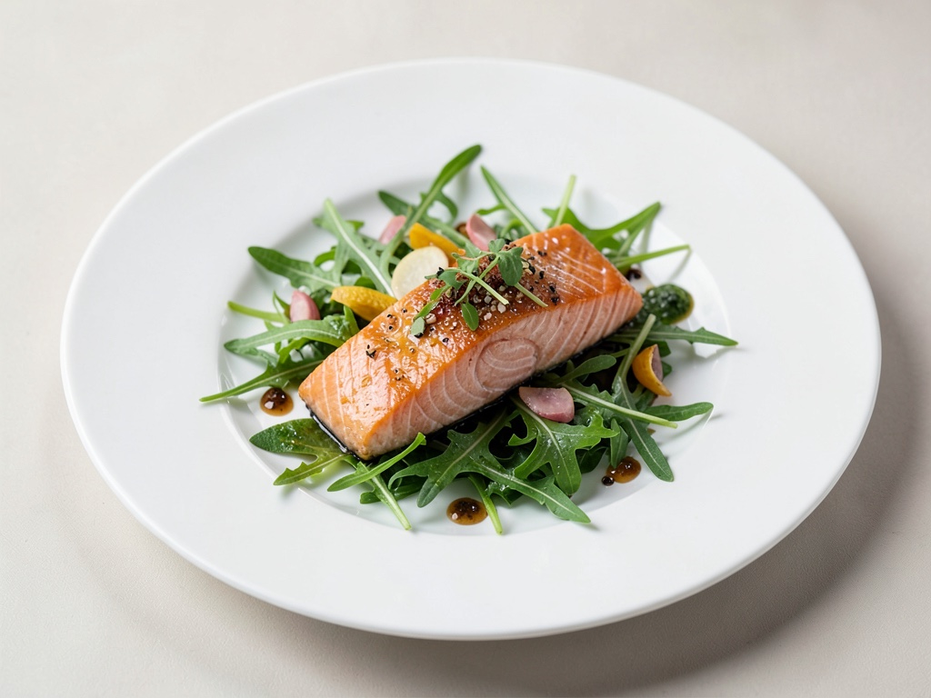 Salmone tenero su rucola fresca