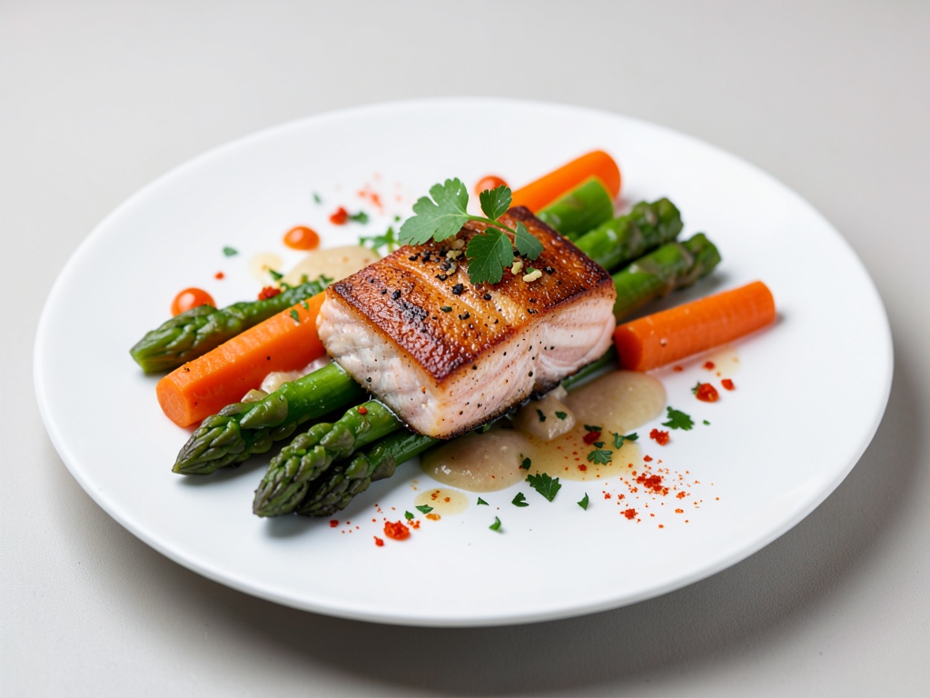 Saumon poêlé sur asperges et carottes étuvées