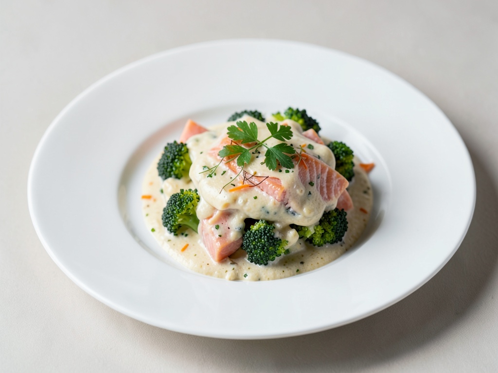 Gratin cremoso con salmone e broccoli