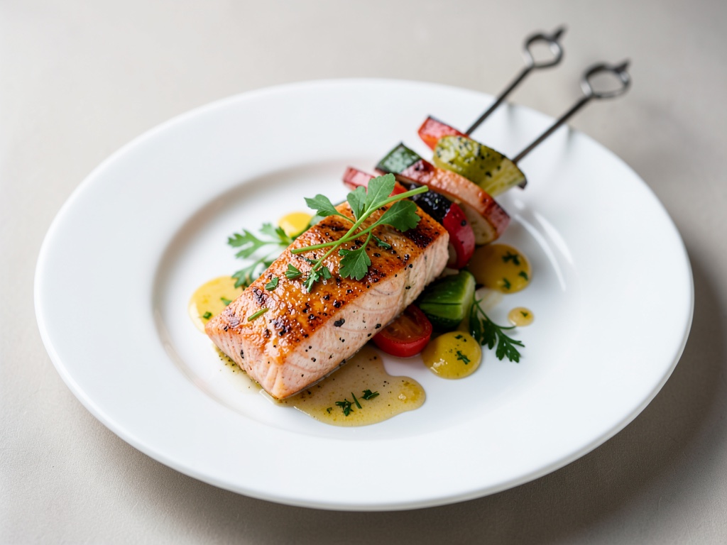 Brochettes de saumon et légumes