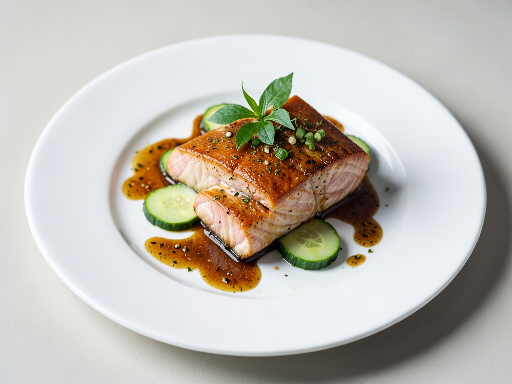 Saumon aux concombres en sauce anisée à la soya