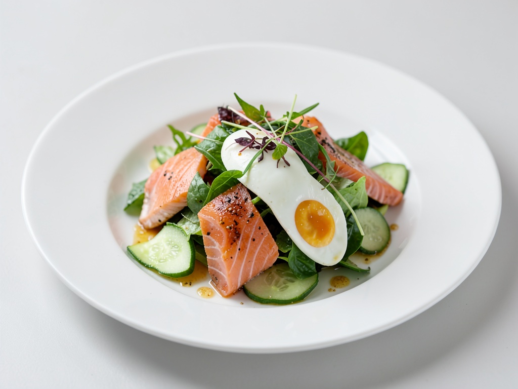 Insalata fresca con salmone, cetriolo e uovo