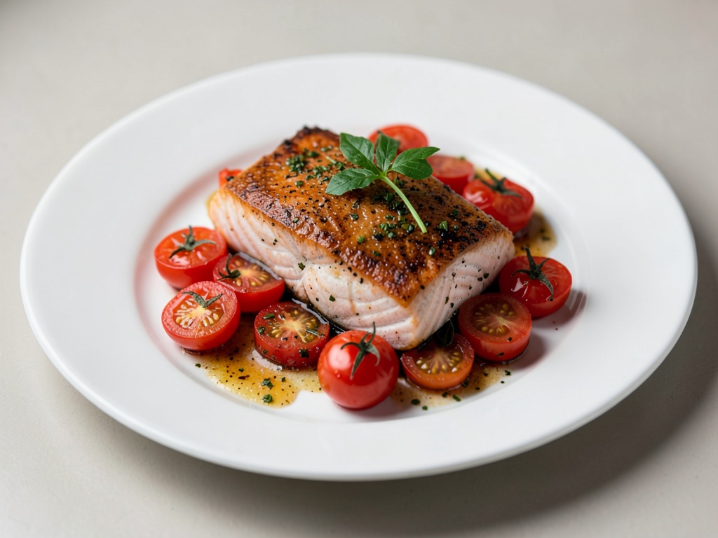 Salmón mediterráneo con tomates al horno