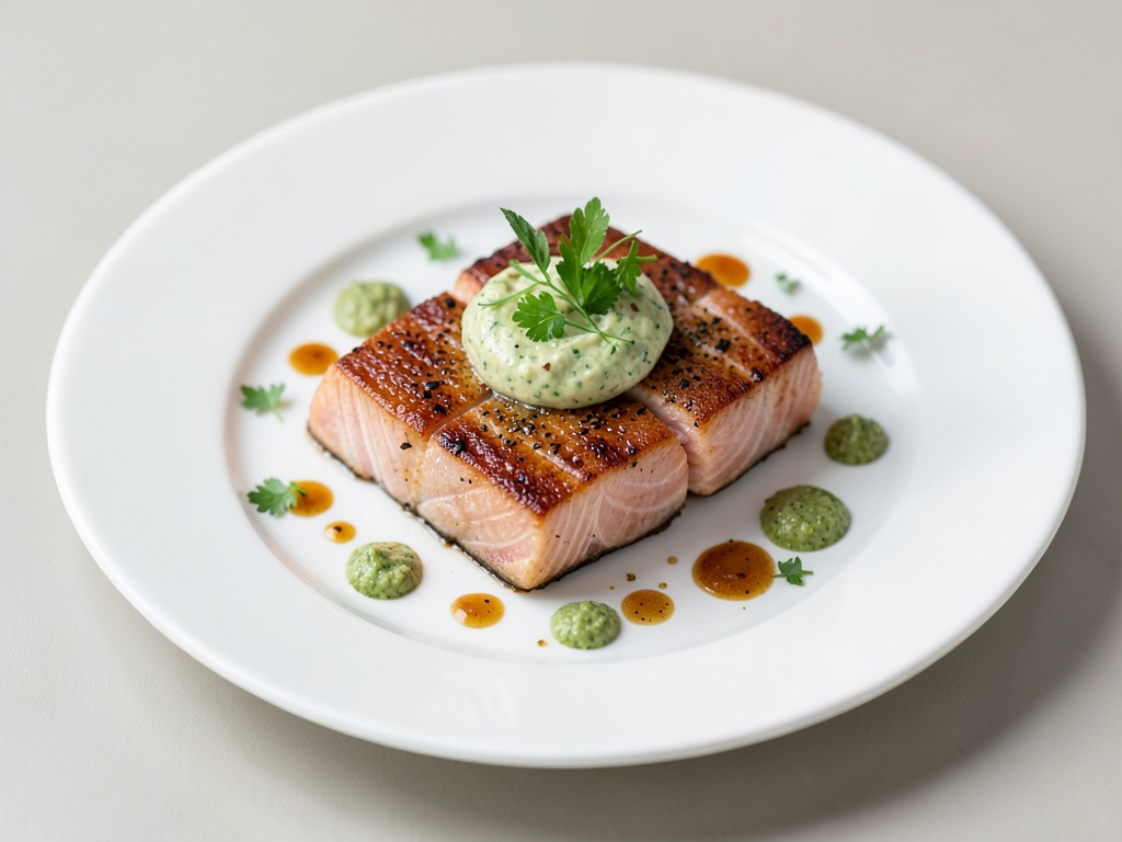 Fette di salmone marinata all'asiatica con yogurt al wasabi