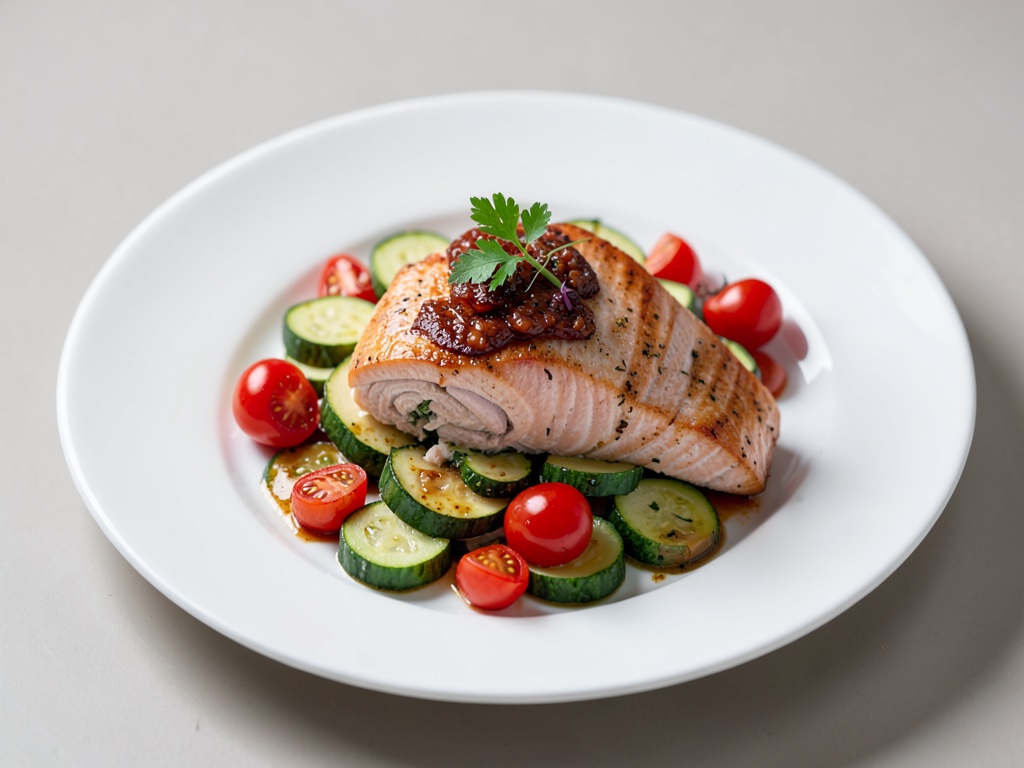 Salmone ripieno con zucchine e pomodori