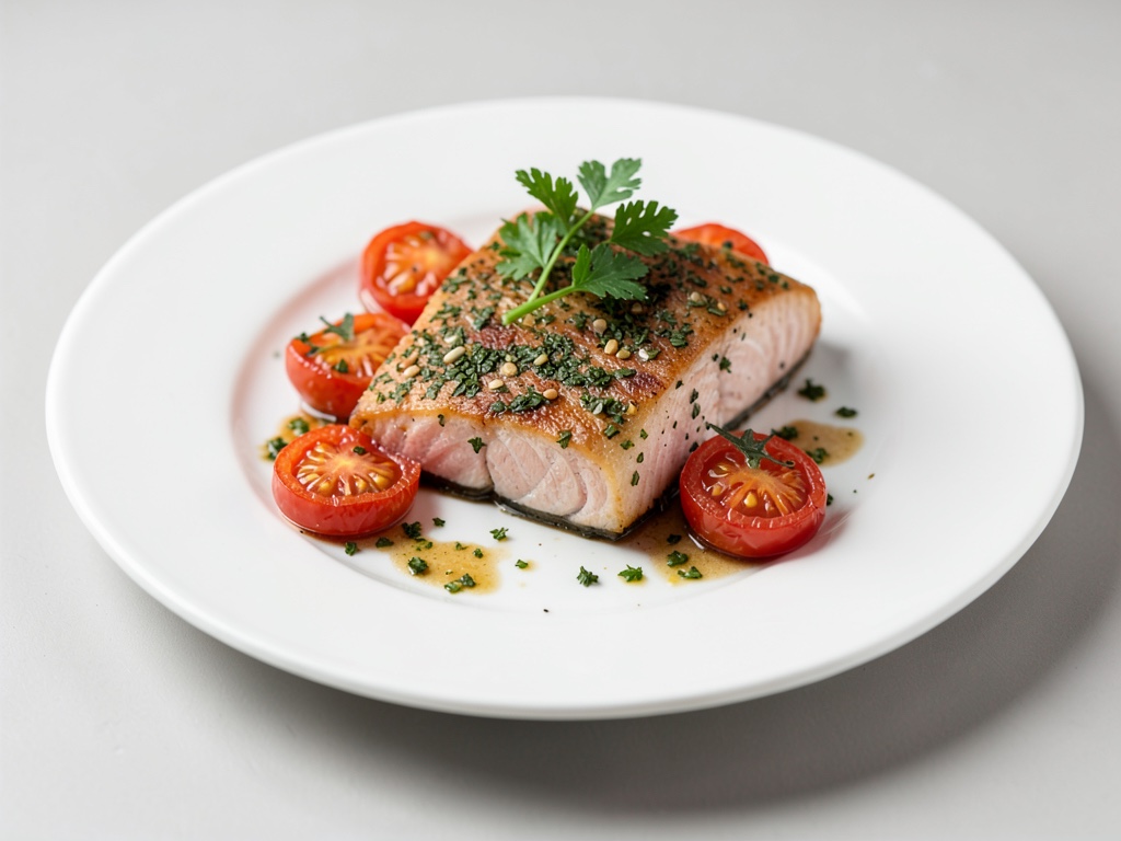 Filets de saumon à la croûte d'herbes et tomates au four