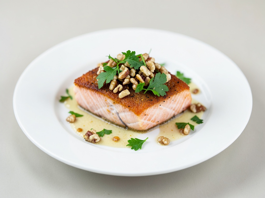 Salmone croccante con topping fresco di erbe e noci