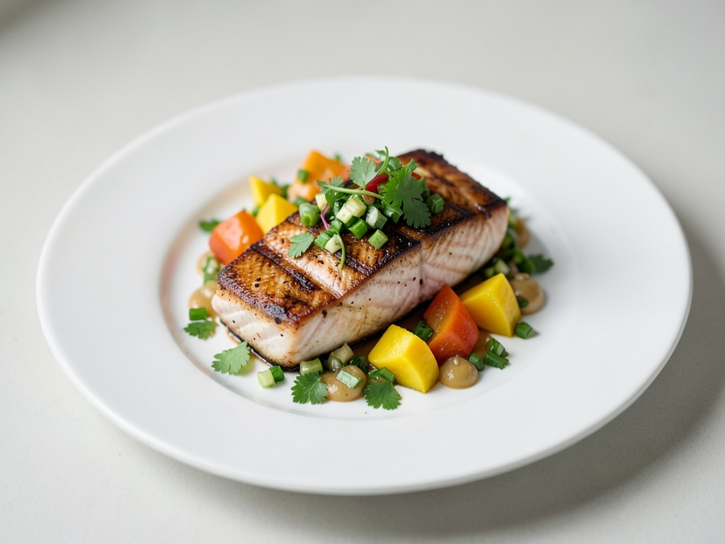 Salmone alla griglia con salsa fresca di mango e coriandolo