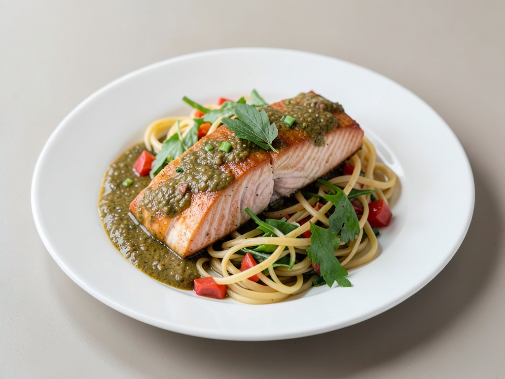 Salmone al forno in marinatura al miso con insalata di pasta