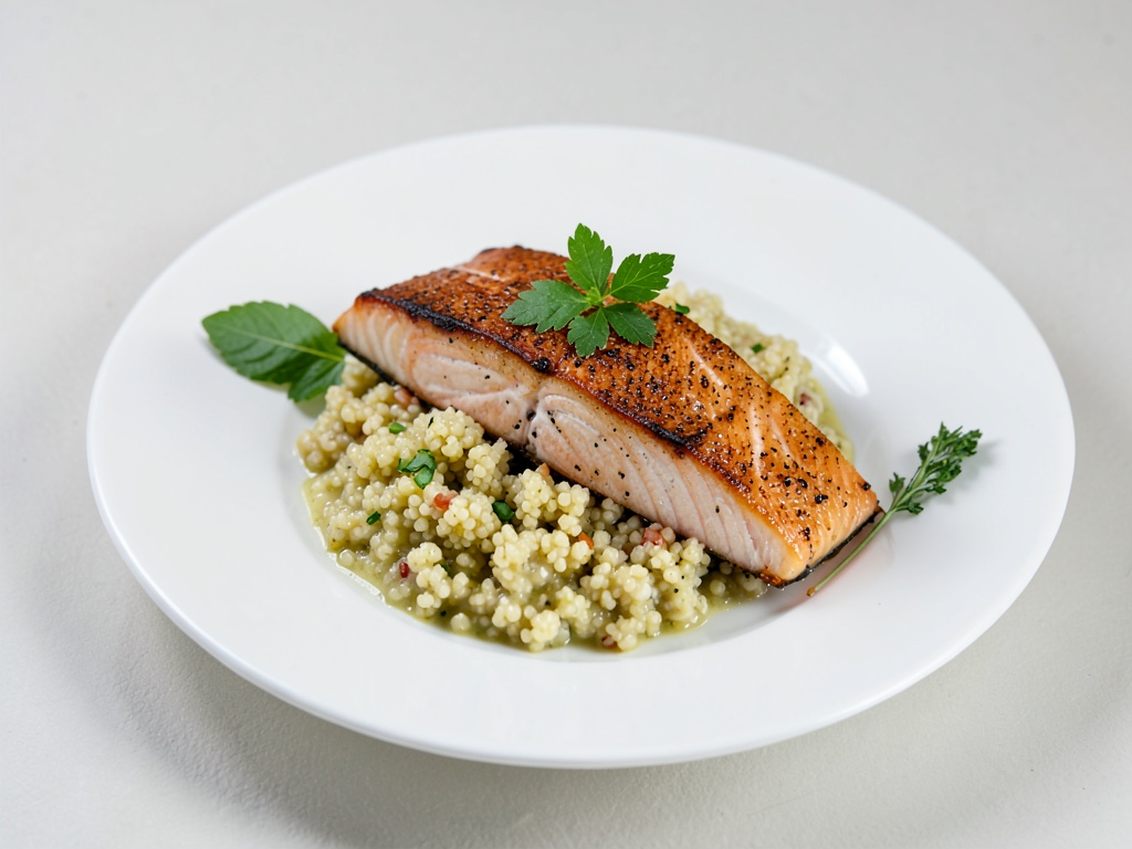 Cremiger Quinoa mit gebratenem Lachs