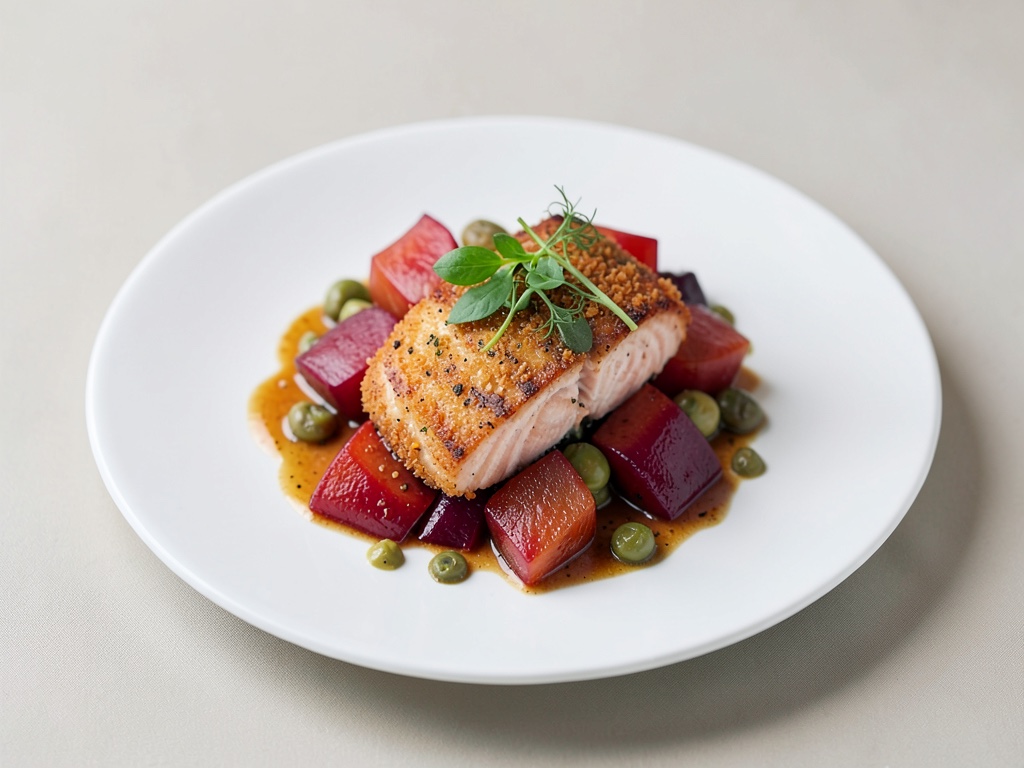 Knuspriger Lachs mit fruchtigem Rhabarber