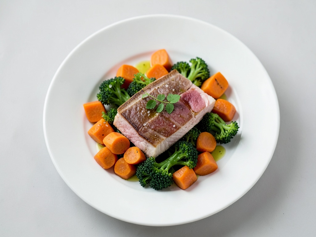 Saumon croustillant aux quartiers de patate douce et au broccolini