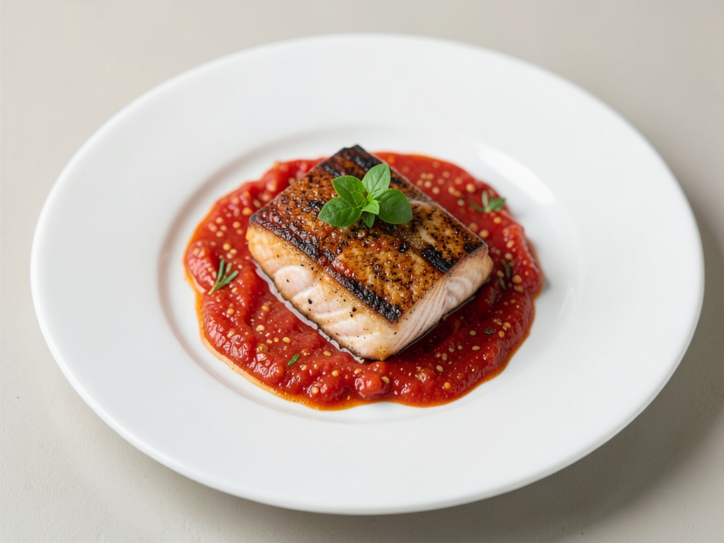 Salmone alla griglia con salsa di pomodoro speziata