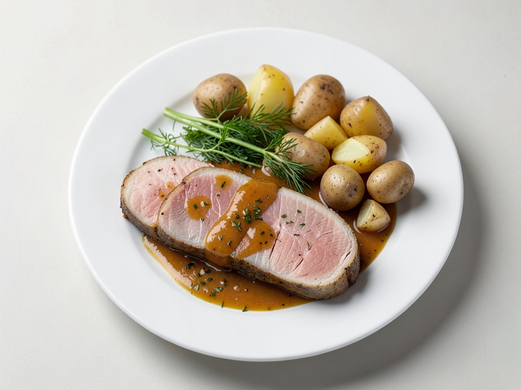 Salmone in salsa di vino e panna con patate all'aneto