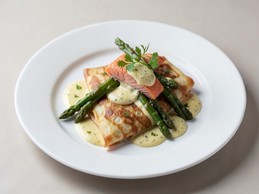 Crespelle di salmone con olandese agli asparagi